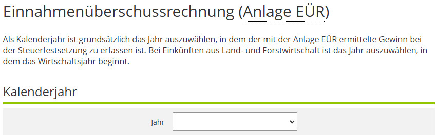 Einnahmenüberschussrechnung (Anlage EÜR) Kalenderjahr