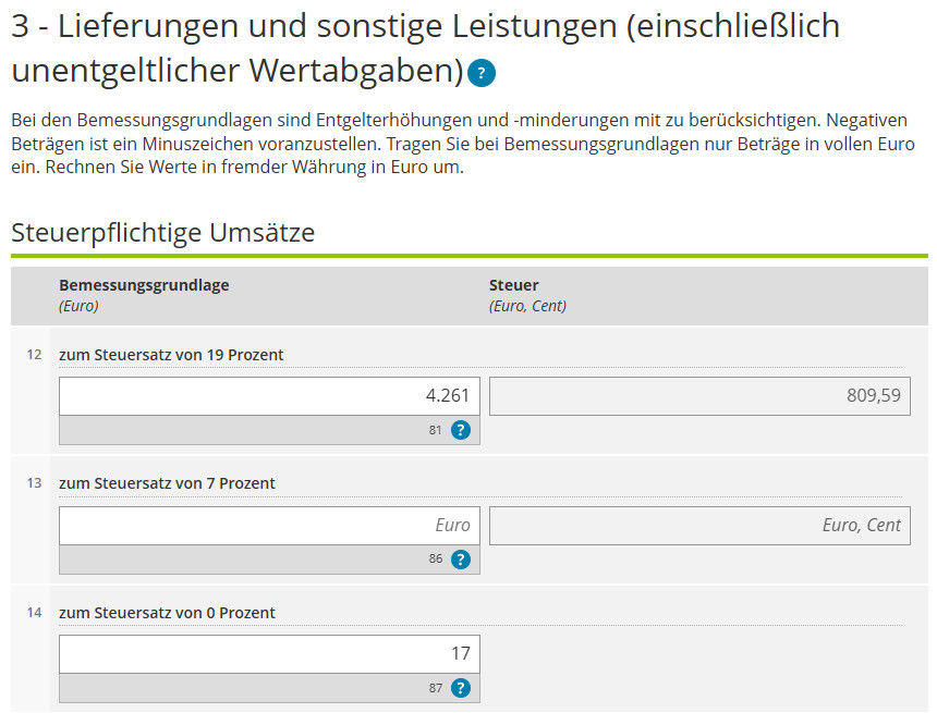 UStVA steuerpflichte Umsätze