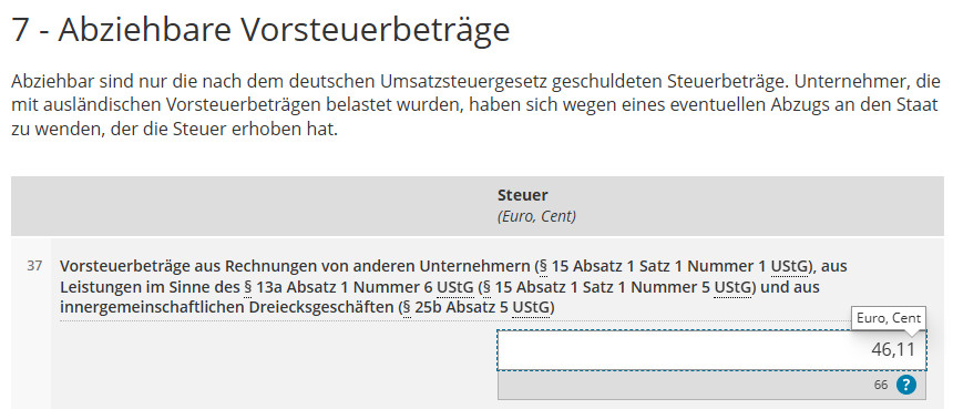 UStVA Abziehbare Vorsteuerbeträge