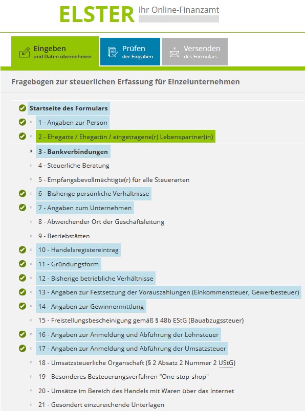 Fragebogen zur steuerlichen Erfassung Elster