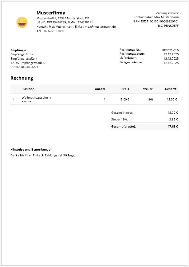 Mit PDF24 erstellte E-Rechnung